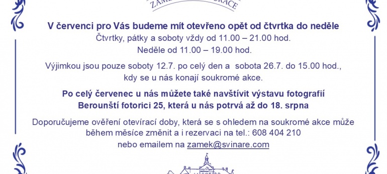 Otevírací doba červenec