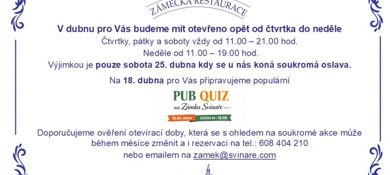 Otevírací doba duben