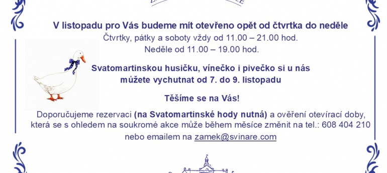 Otevírací doba listopad