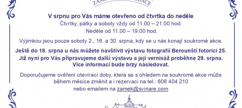 Otevírací doba srpen