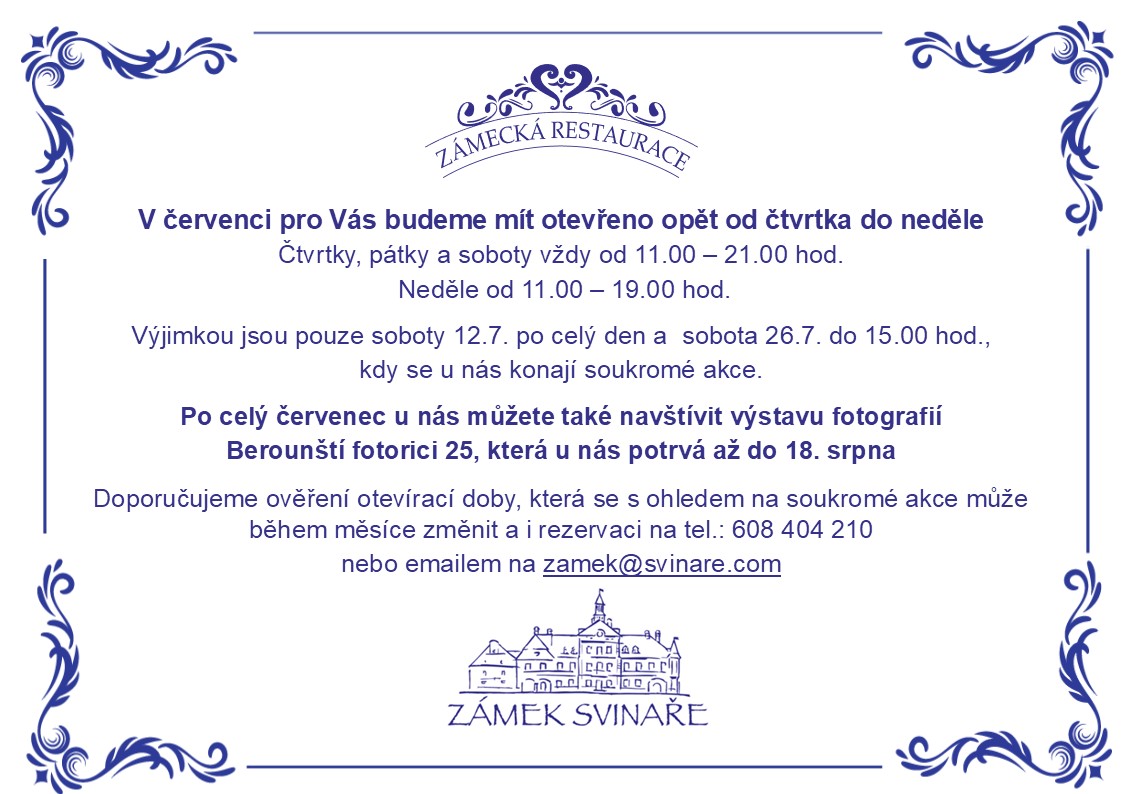 Otevírací doba červenec